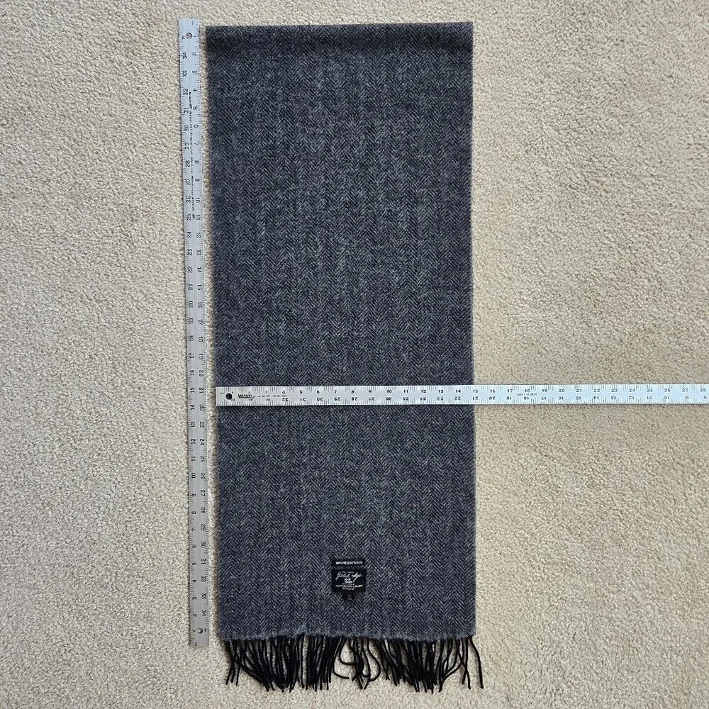 Gilded Age 100% Merino Wool Herringbone Grey Black Fringe Scarf